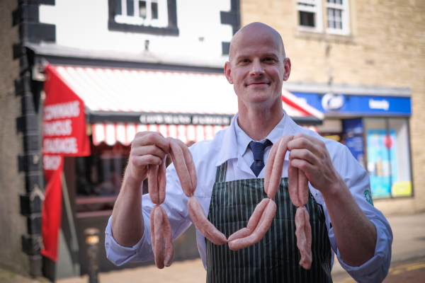 Outside of the shop at Cowman Butchers, fresh quality meat and sausages. Cowman Butchers, the famous sausages shop in Clitheroe!